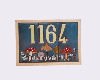 Charming Handpainted Mushroom Ceramic House Number Tile – Cottage Core Aesthetics Custom Address Sign – Autumn Woodland Decor