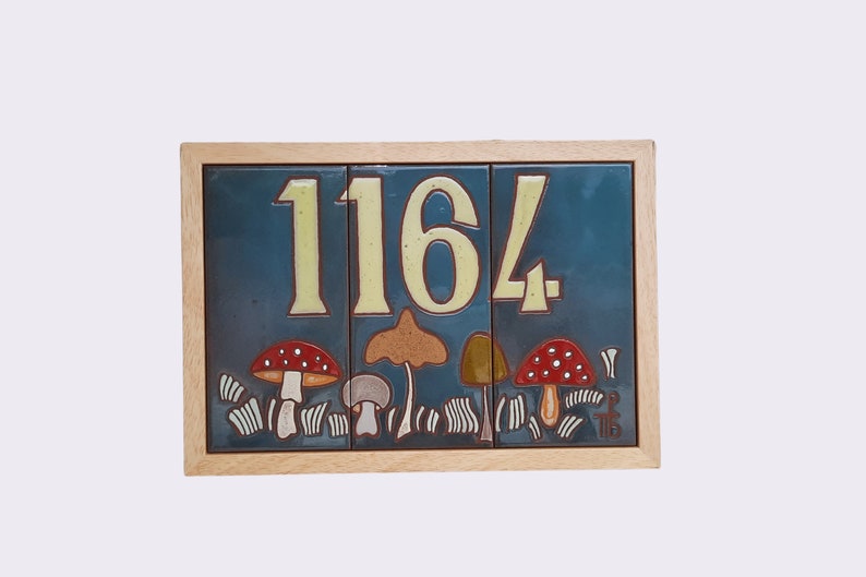 Charming Handpainted Mushroom Ceramic House Number Tile Cottage Core Aesthetics Custom Address Sign Autumn Woodland Decor image 1