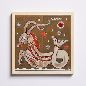 Steinbock Geschenk Sternzeichen Keramikfliesen Wandkunst Astrologie Sternzeichen Handgemalte Konstellationskarte Originalkunstwerk Horoskop-Wandbehänge