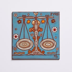 Signe du zodiaque Balance, carreaux de céramique, éléments astrologiques de l'air, horoscope, cadeau personnalisé pour policier, cadeau d'anniversaire Balance Balance de la justice