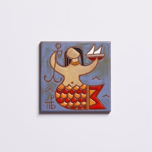 Mermaid Ceramic Tile Handmade Art Wall Decor Housewarming Gifts Kids Room Art Ocean Day Sea Life Art Wall Hanging Fairytale Character