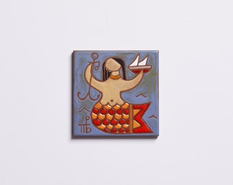Mermaid Ceramic Tile Handmade Art Wall Decor Housewarming Gifts Kids Room Art Ocean Day Sea Life Art Wall Hanging Fairytale Character