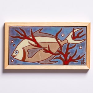 Tile Fish Sea Life Wall Art Pottery Ceramic Décor Handmade Housewarming Entry Shelves Kids Room Beach House Aquarium Decoration Spice Rack image 1