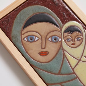 Mother And Child Art Woman Handmade Ceramics Artwork Family Portrait Art Tile Modern Mother And Child Portrait Vintage Figures image 3