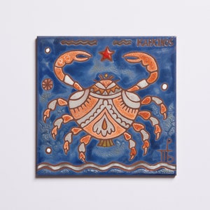 Azulejos de cerámica del signo zodiacal Cáncer pintados a mano, mapa de constelaciones, regalo personalizado, elementos del zodiaco, carta astrológica, signos estelares, horóscopo, arte