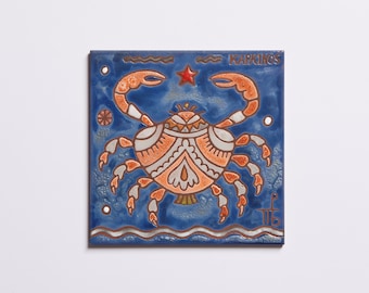 Cancer Zodiac Sign Ceramic Tiles Handpainted Constellation Map Personalized Gift Zodiac Elements Astrology Chart Star Signs Horoscope Art