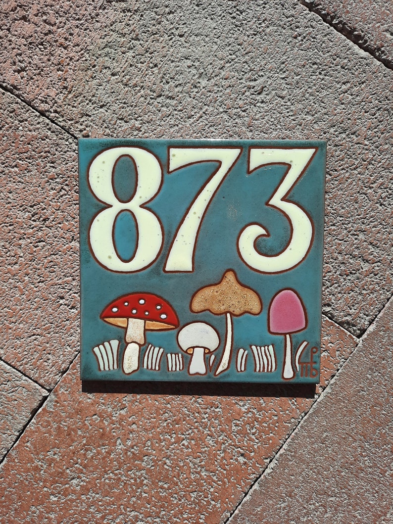 Charming Handpainted Mushroom Ceramic House Number Tile Cottage Core Aesthetics Custom Address Sign Autumn Woodland Decor image 7