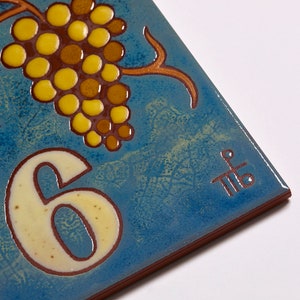 Bunch Of Grapes Ceramic Handmade House Numbers Tile Decor Home Entrance Custom Made Address Sign Square Vineyard Entryway House Number Tile image 4