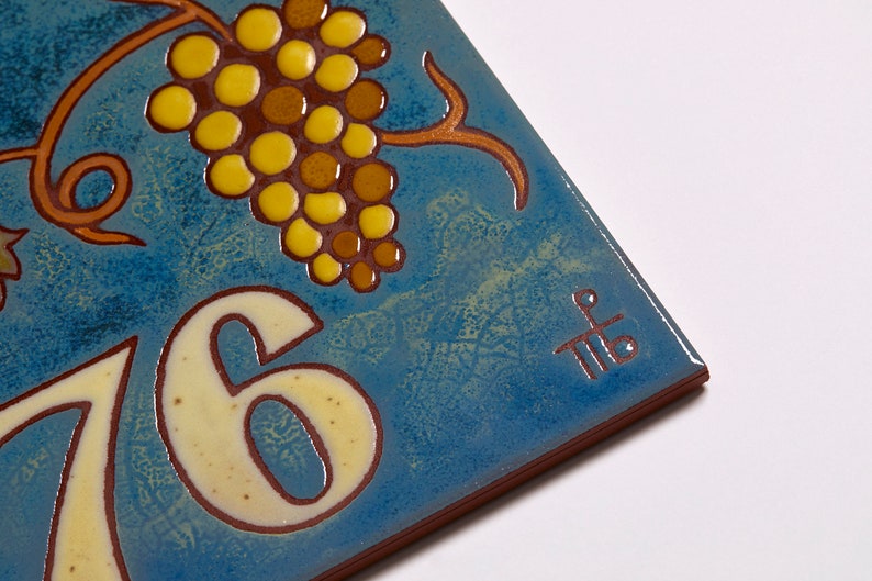 Bunch Of Grapes Ceramic Handmade House Numbers Tile Decor Home Entrance Custom Made Address Sign Square Vineyard Entryway House Number Tile image 4