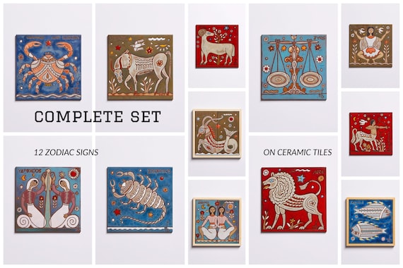 Twelve Zodiac Signs Bundle 20x20cm Ceramic Tile Aquarius Capricorn