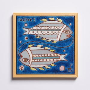 Pisces Sternzeichen Keramik Astrologie personalisierte Geschenk Horoskop Pisces Geburtstagsgeschenk Horoskop Malerei Konstellation Karte Original Kunstwerk