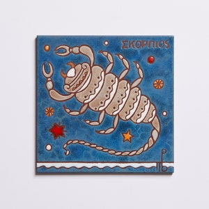 Skorpion Sternzeichen Keramik Wand Kunst Handbemalt Baby Shower Geschenk Konstellation Karte Geburtstag Astrologische Sternzeichen Tile Elemente Horoskop
