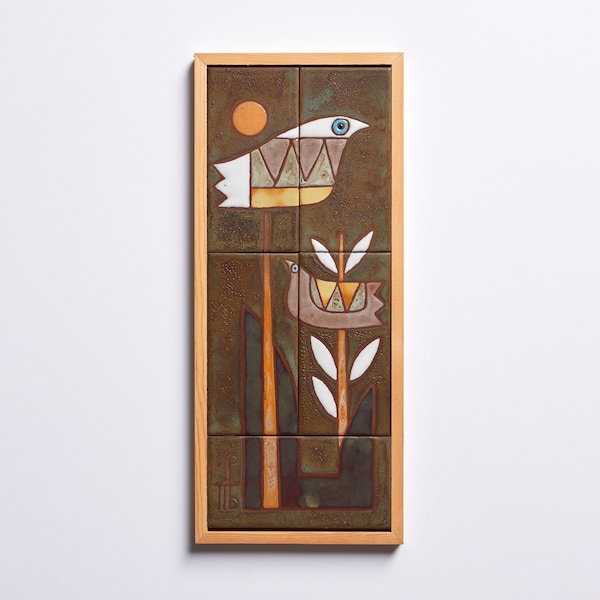 Handmade Ceramic Bird Art Tile - Framed Wall Decor
