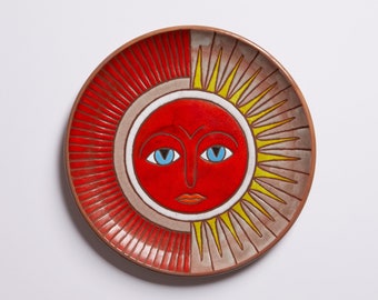 Sun Decorative Ceramic Plate Handmade Wall Decor Round Coffee Table Keramik Sun Wall Hanging Terracotta Sun Plate Sol Greek Pottery Plate