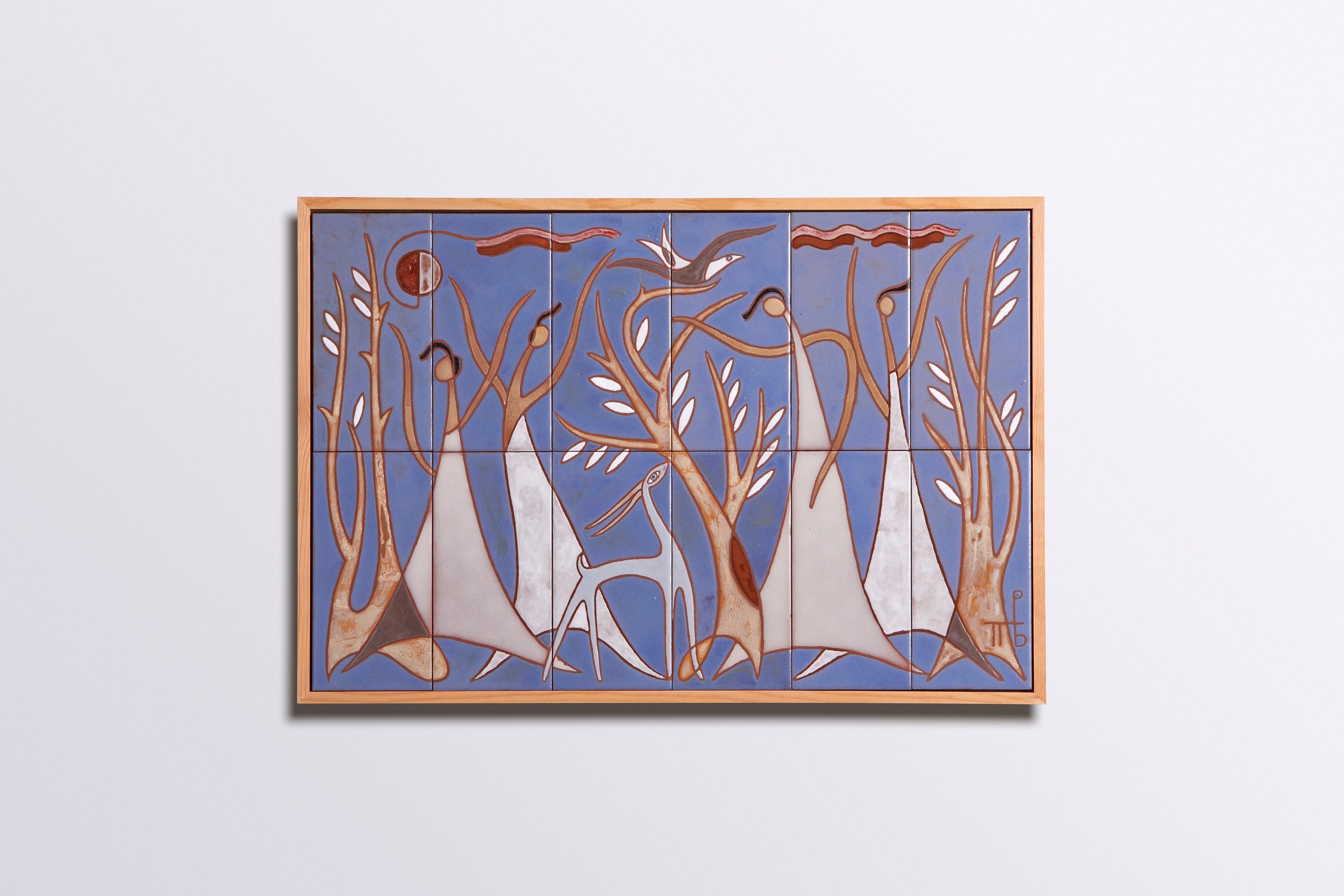 幽霊 手作り陶器壁画 額入り ニュートラルウォールアート 自然ウォール