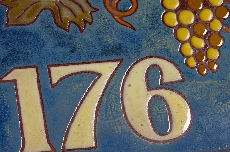 Bunch Of Grapes Ceramic Handmade House Numbers Tile Decor Home Entrance Custom Made Address Sign Square Vineyard Entryway House Number Tile image 7