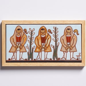 Three Shepherds Ceramic Tile Folk Framed Art Tile Wall Art Wall Décor Three Friends Handmade Wall Hanging Greece Painting Nature Lover