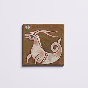 Steinbock Sternzeichen Keramik Kunst Wandbehang Handmade Tile Horoskop Wanddekor Personalisierte Geschenke für Männer Constellation Map Star Zeichen