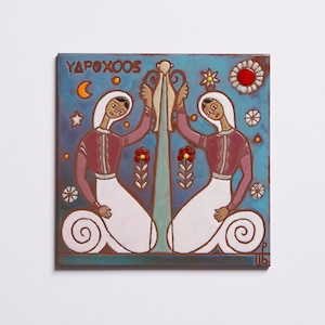 Signe du zodiaque Verseau Carrelage en céramique, Art mural, Cadeaux personnalisés Anniversaire, Éléments du zodiaque aérien Étoiles Astrologie Oeuvre d'art Symbole Constellation Carte