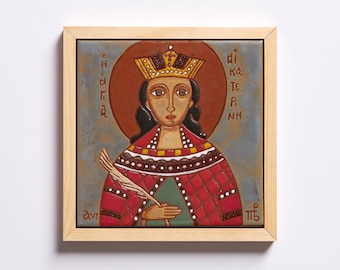 Aghia Aikaterini Sint Catharina Orthodox Icoon Grieks Byzantijnse Keramische Tegel Muur Decor Naam Dag Hangend Handgeschilderd Icoon Kunst Religieus Icoon