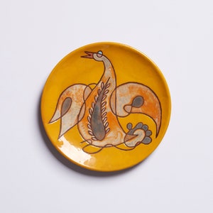Bird Theme Decorative Ceramic Plate Terracotta Plate Handmade Art Gift Yellow Plate Wall Decor Housewarming Gifts Bird Painting Wall Plates