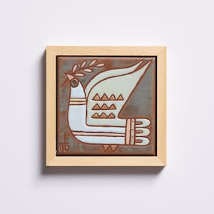 Bird Ceramic Art Handmade Tile Kids Room Peace Sign Dove Nature Art Housewarming Gifts Woodland Nursery Original Art For Wall Modern Pottery