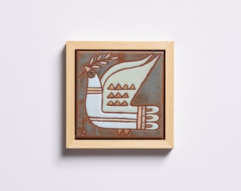 Bird Ceramic Art Handmade Tile Kids Room Peace Sign Dove Nature Art Housewarming Gifts Woodland Nursery Original Art For Wall Modern Pottery