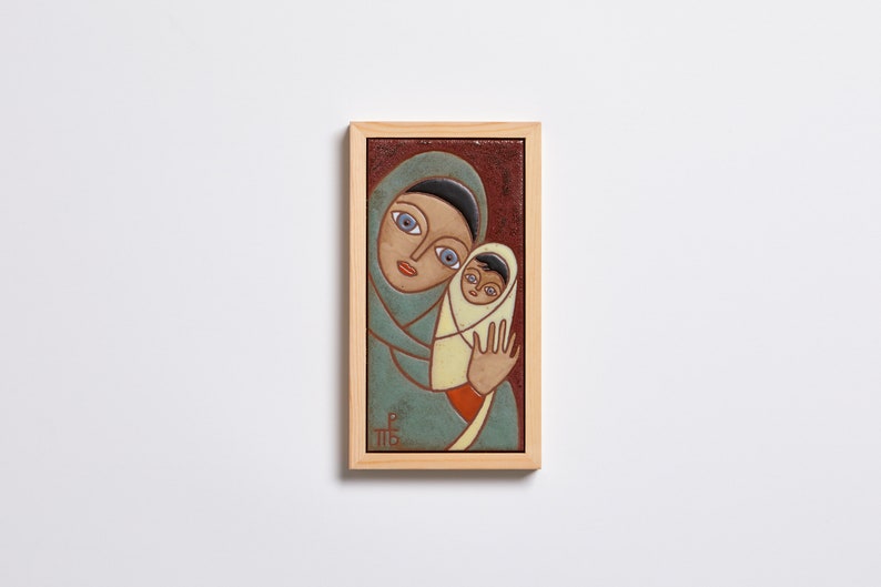 Mother And Child Art Woman Handmade Ceramics Artwork Family Portrait Art Tile Modern Mother And Child Portrait Vintage Figures image 8