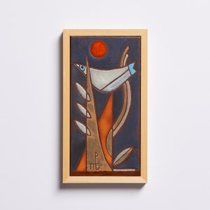 Vogel Keramik Kunstfliese Dunkel Natur Wandkunst Handgemacht Vogeluhr Geschenk Rustikal Eitelkeit Welttiertag Jasmin Pflanze Griechische Keramik Sonnenuntergang