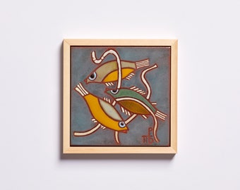 Fish Tile Pottery Sea Life Wall Art Handmade Ceramic Tile Décor Ocean Wall Hanging Aquarium Decoration Kids Room Beach House Decor