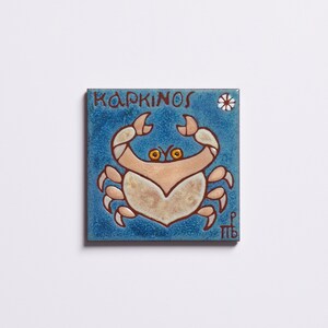 Arte de pared con azulejos de cerámica del signo zodiacal Cáncer, placa de cerámica hecha a mano, colección de signos del zodiaco acuáticos para inauguración de la casa, mapa de constelaciones astrológicas