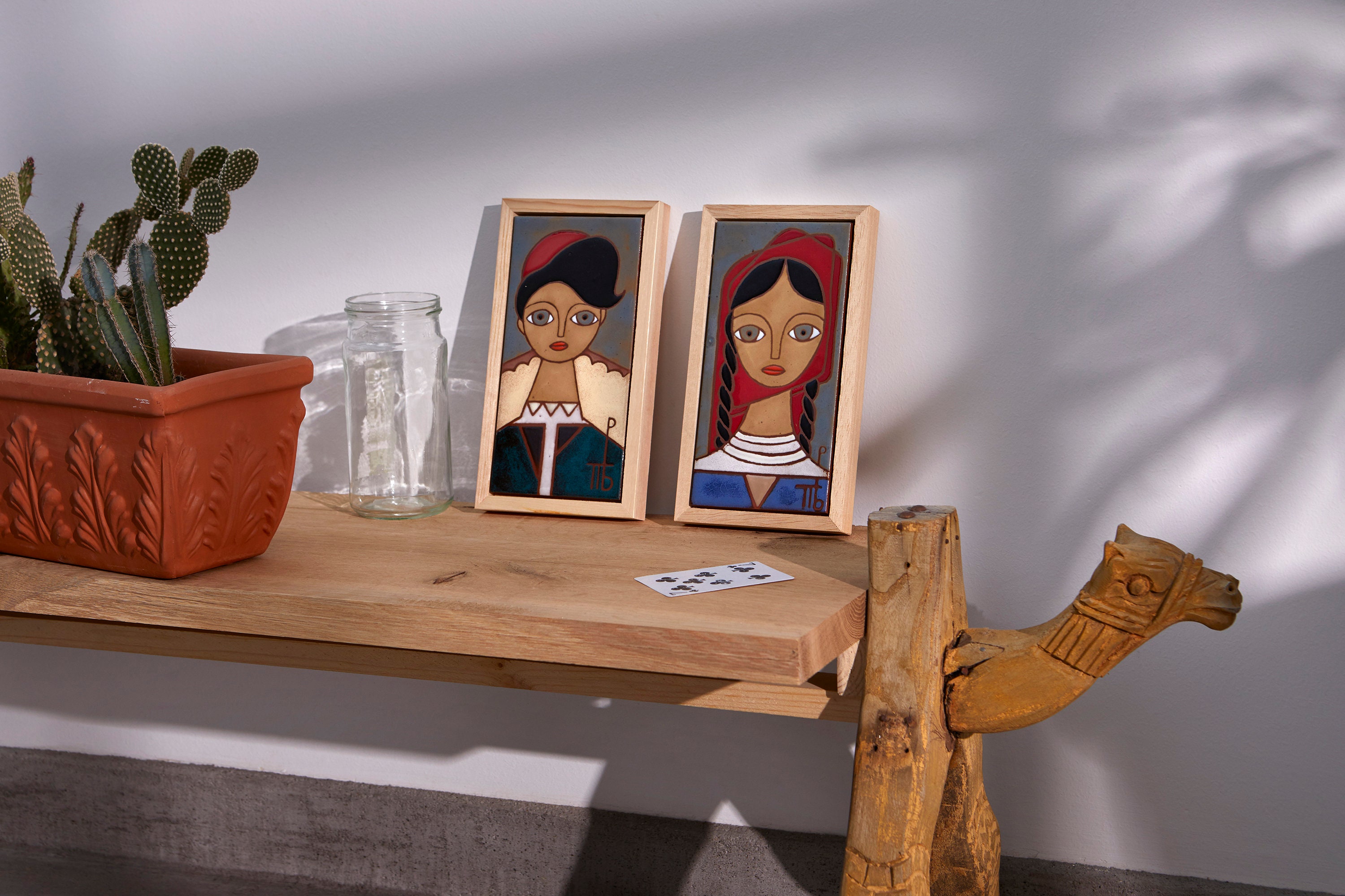 Female Portrait Folk Art Painting Ceramic Tile Big Eyes Art Woman Decor ...
