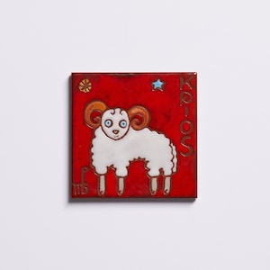 Signe du zodiaque Bélier Feu Oeuvre d'art originale Carrelage peint à la main en céramique Horoscope Art cadeau personnalisé Éléments du zodiaque Constellation Carte étoiles