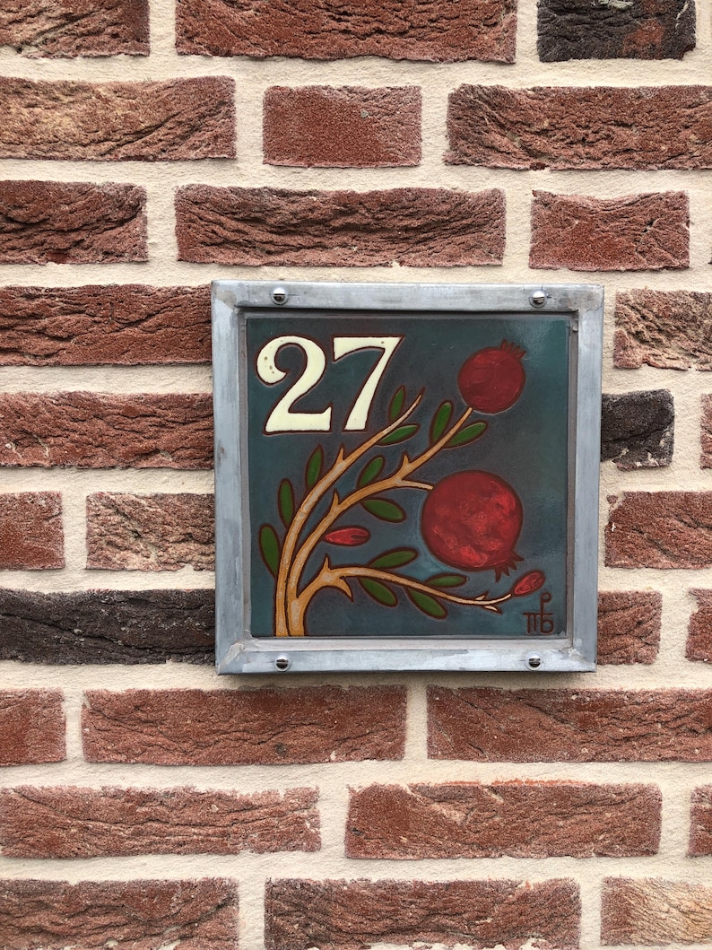 Pomegranate Ceramic House Numbers Tile Handmade Keramik Hausnummer Custom Made Address Sign Square Numbers Numero Symbol Of Fertility Luck image 10
