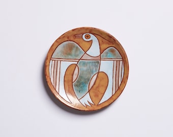 Handmade Ceramic Bird Plate Decor Wall Art Hanging Decorative Housewarming Gifts Entryway Decor Greek Pottery Keramik Wood Dinning Table