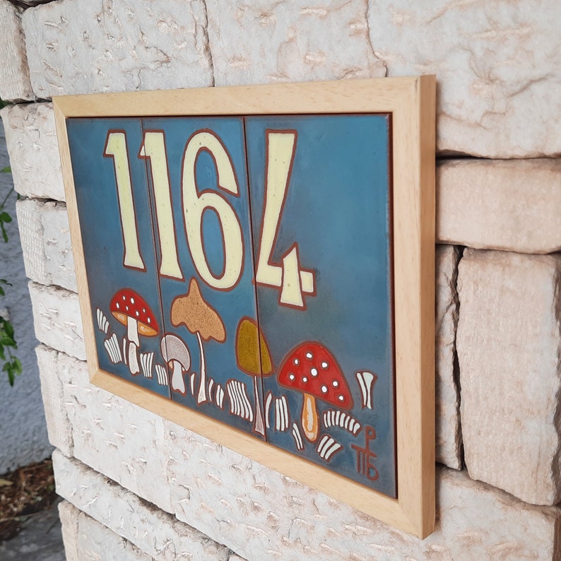 Charming Handpainted Mushroom Ceramic House Number Tile Cottage Core Aesthetics Custom Address Sign Autumn Woodland Decor image 4