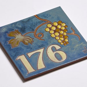 Bunch Of Grapes Ceramic Handmade House Numbers Tile Decor Home Entrance Custom Made Address Sign Square Vineyard Entryway House Number Tile image 5