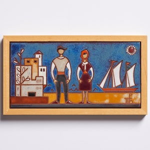 Greek Island Ceramic Wall Art Tile Handmade Housewarming Gift For Couple Summer Souvenir Greece Painting Boat Gifts Coastal Wall Art