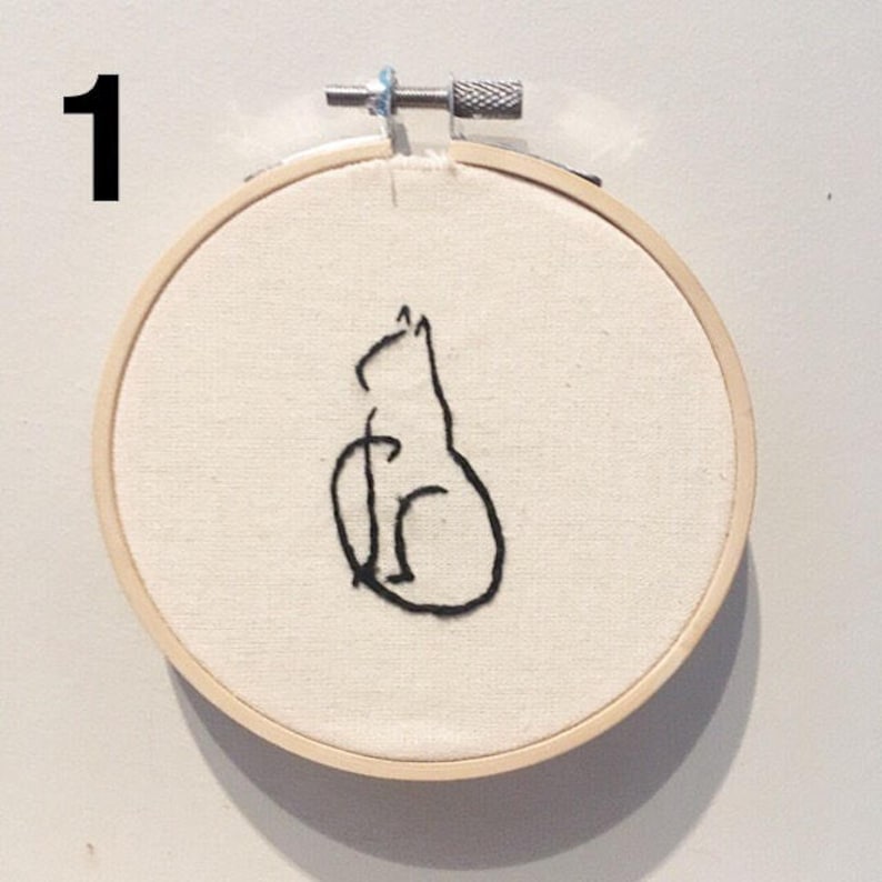 Cat outline 4 hoop Single or Sets Wall Hanging Hand Embroidery Hoop Art
