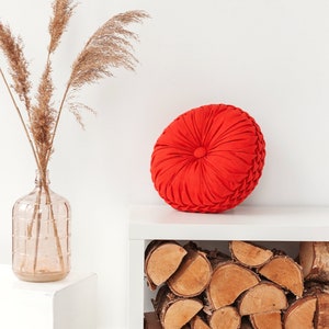 Coral red natural linen decorative pillow image 1