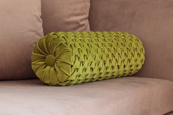 Green decorative bolster pillow round 