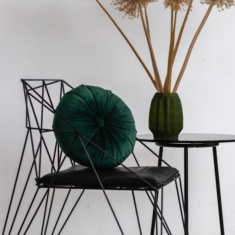 Minimal, Dark Green Round Decorative Pillow Etsy