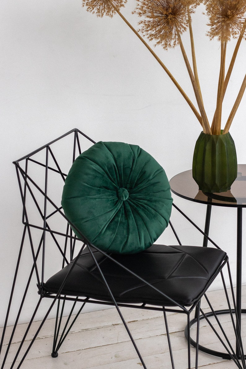 Minimal, Dark Green Round Decorative Pillow Etsy