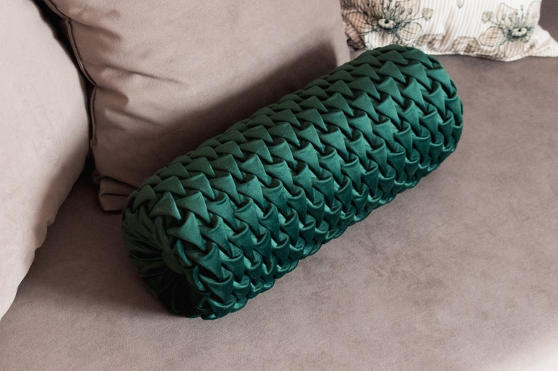 Decorative Bolster Pillow Dark Emerald Green Round Velvet Etsy