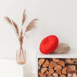 Coral red natural linen decorative pillow image 2