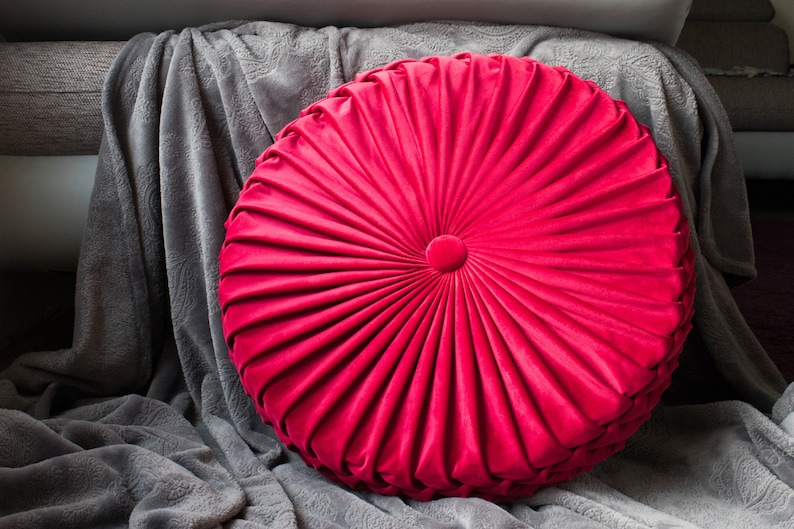 Floor pillow cushion for sitting Velvet decorative pillow 20 Red round seat cushion image 3
