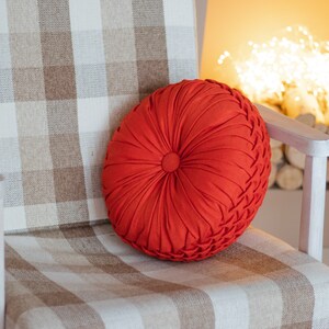 Coral red natural linen decorative pillow image 4