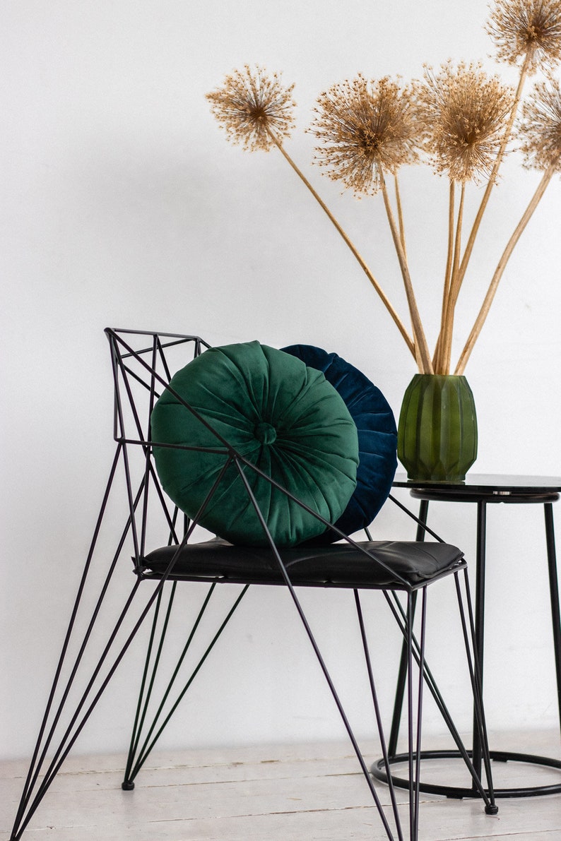 Minimal, Dark Green Round Decorative Pillow Etsy