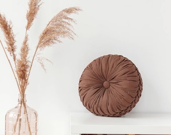 Natural linen decorative pillow in chocolate brown