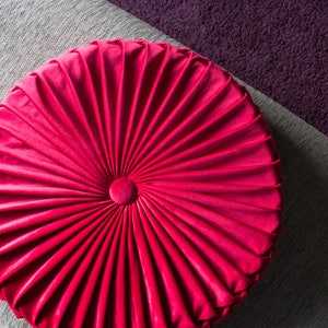 Floor pillow cushion for sitting Velvet decorative pillow 20 Red round seat cushion image 2